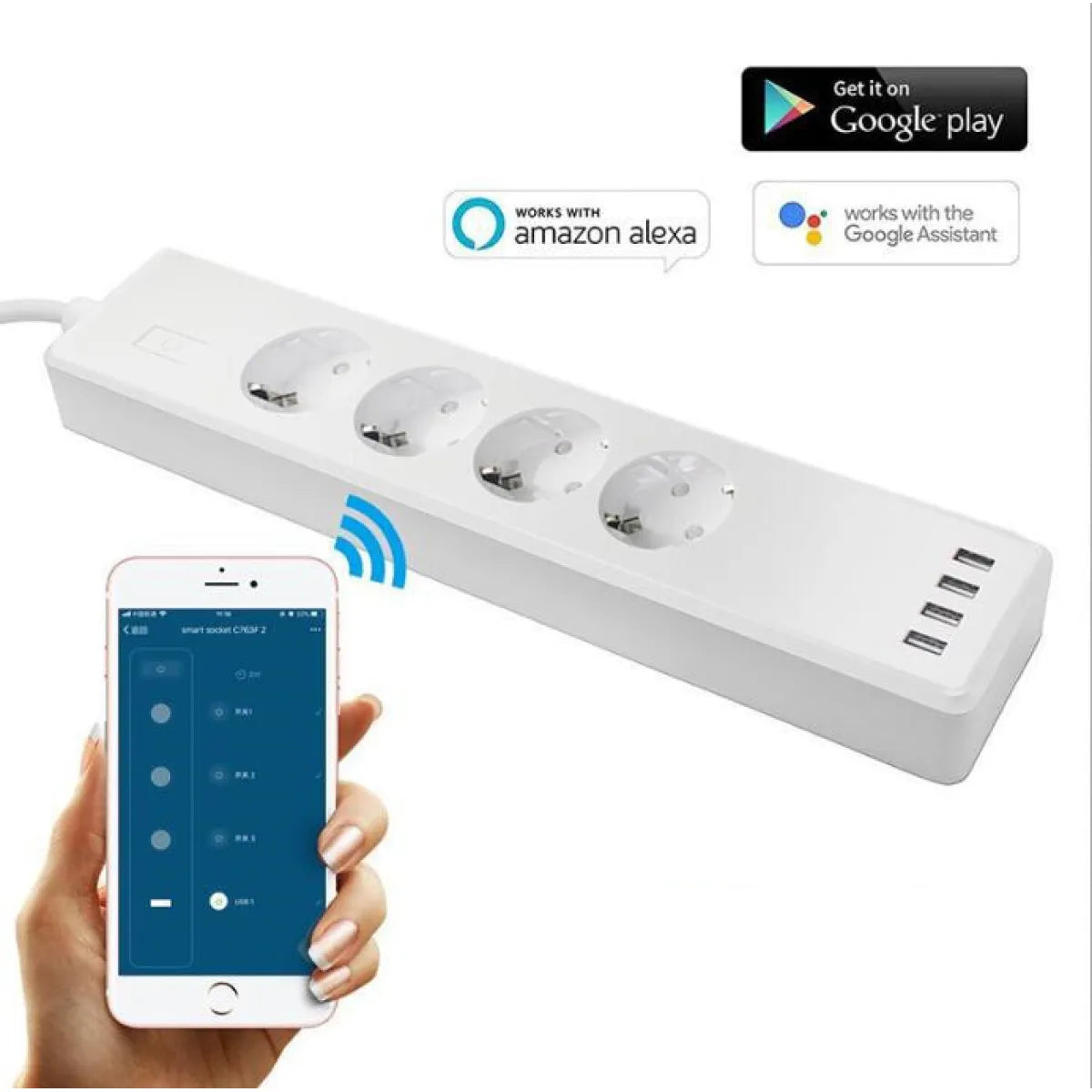 Smart power strip outlets close up