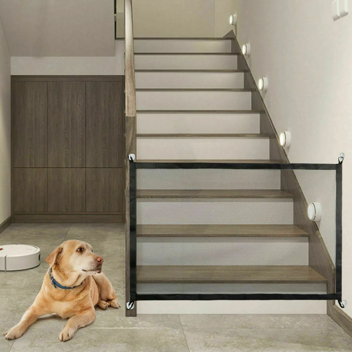 Portable mesh safety gate for doorways and stairs