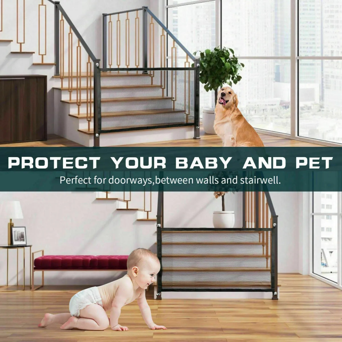 Mesh safety gate retracted