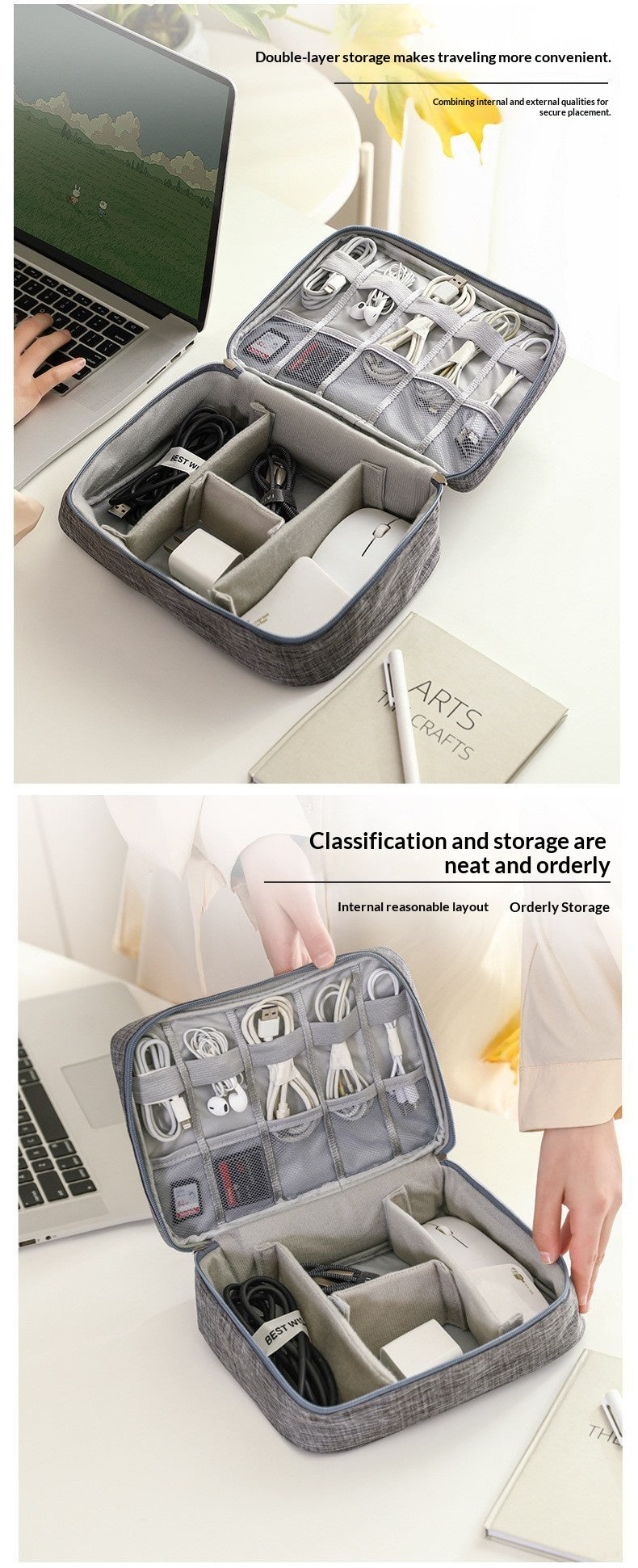 Double-Layer Travel Cable Organizer Bag