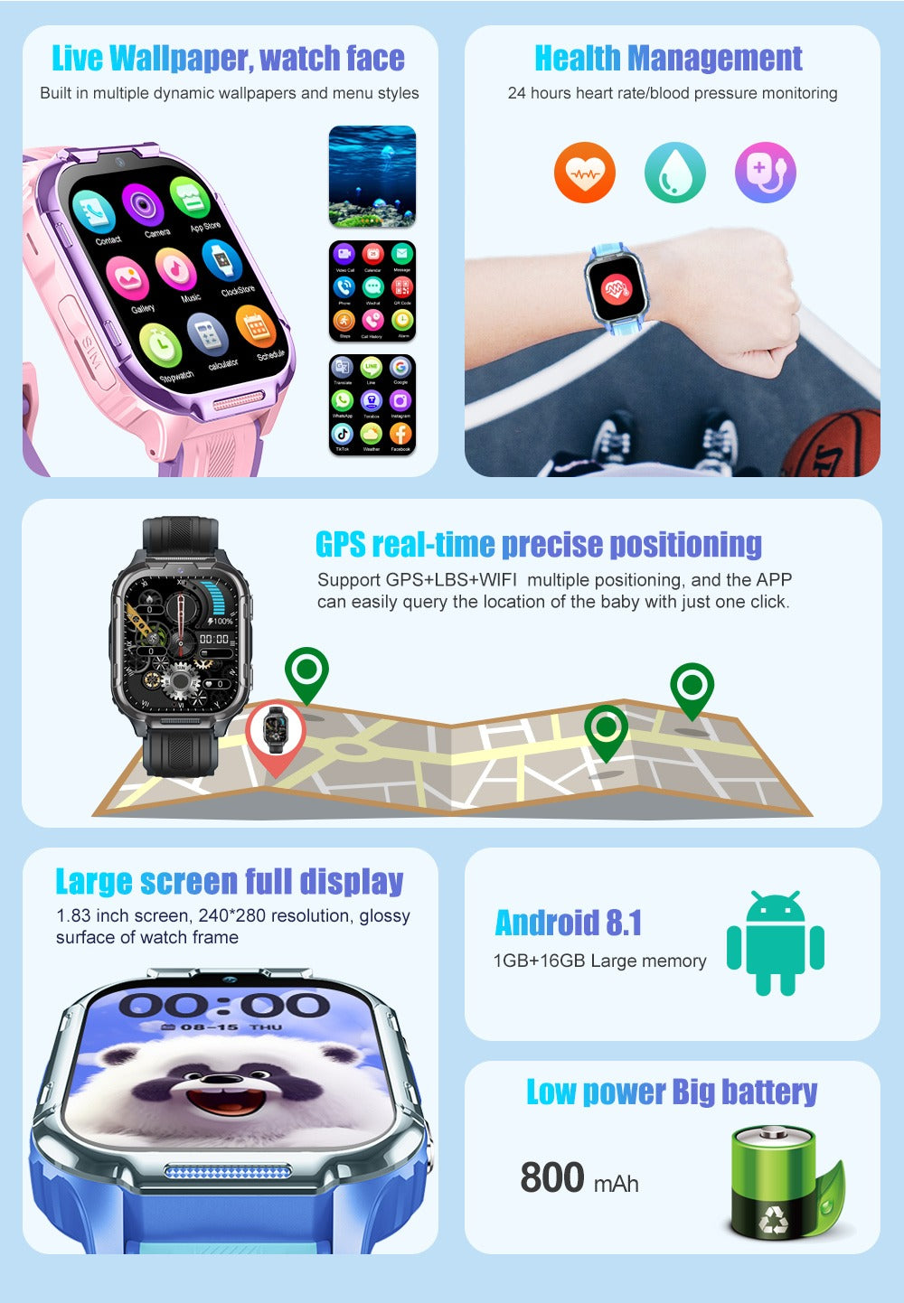 D55 Kids Smartwatch with GPS Tracker & SIM Card
