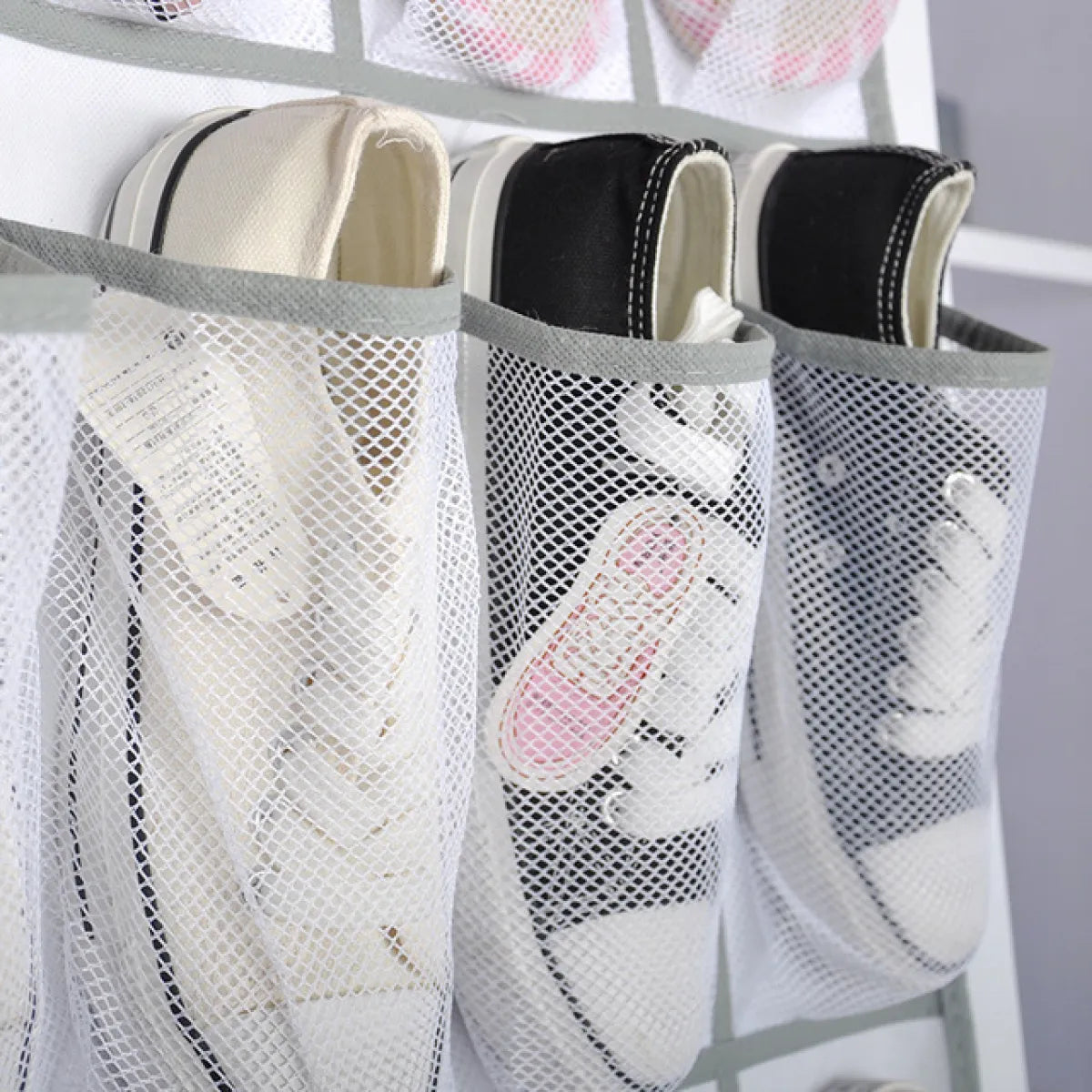 Shoe organizer hanging on door