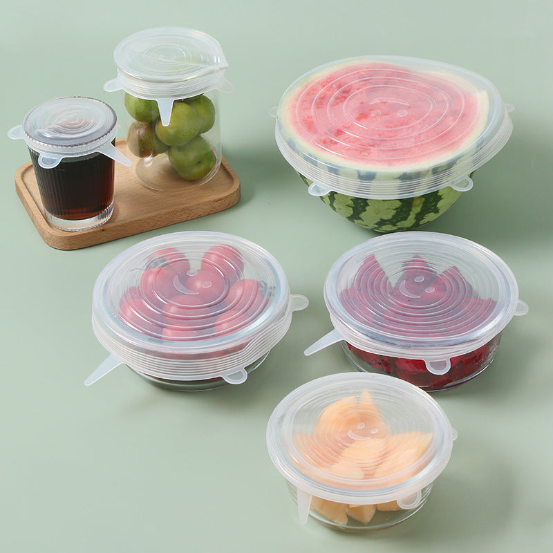 Reusable silicone stretch lids set of 6 on bowls and jars