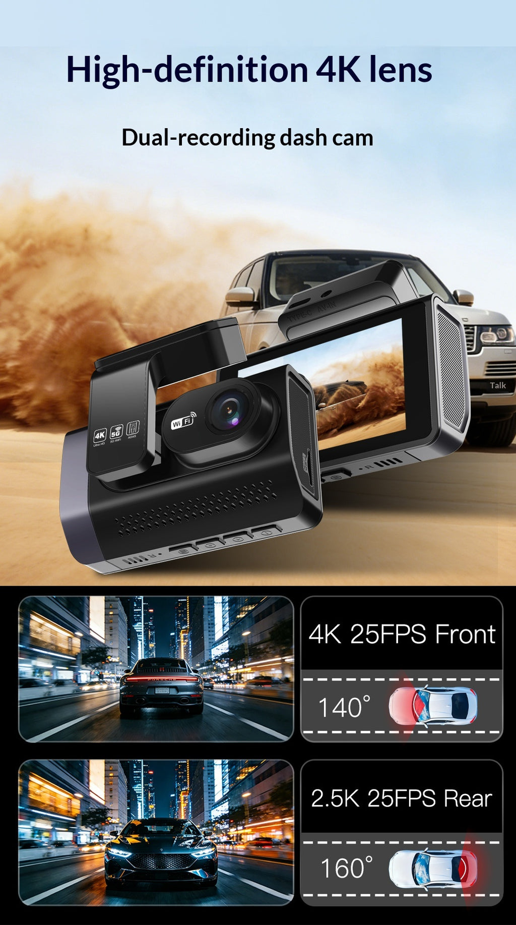 4K etu- ja takakamera auton kojelautaan