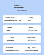 240W Type-C Fast Charging Cable, Digital Display