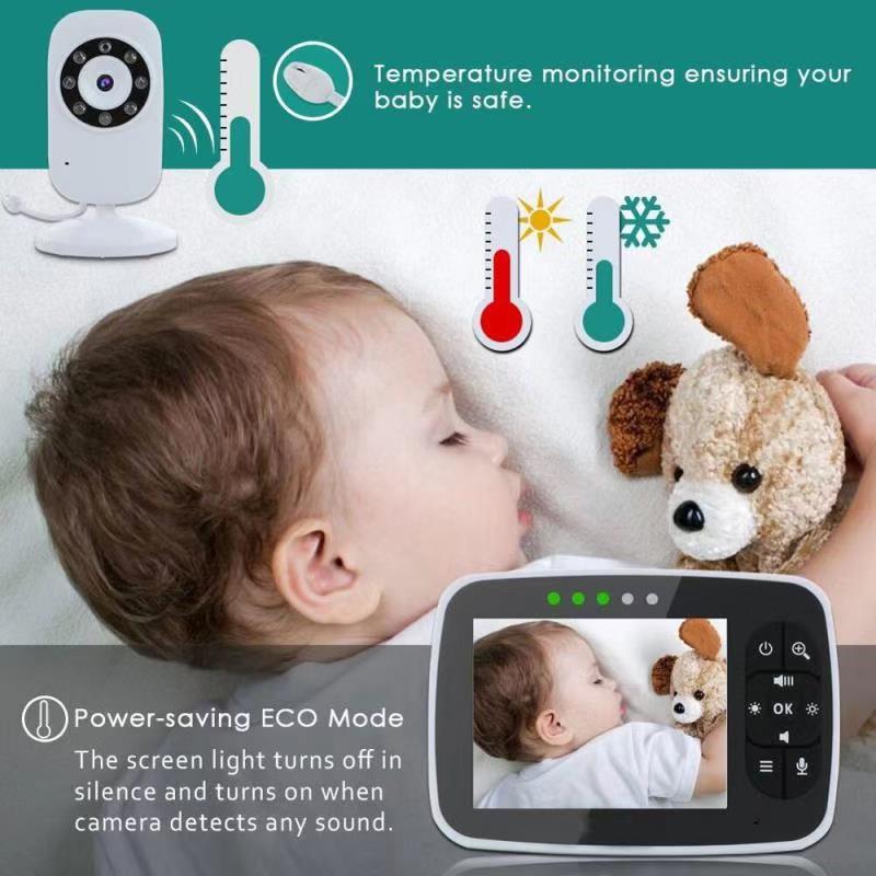 Baby monitor with 3.5 inch screen and temperature display
