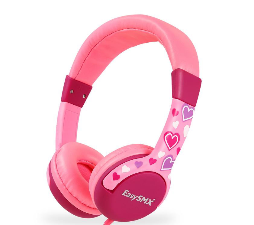 Kids wired headphones pink hearts design