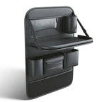 Car back seat organizer with foldable tray and tablet holder