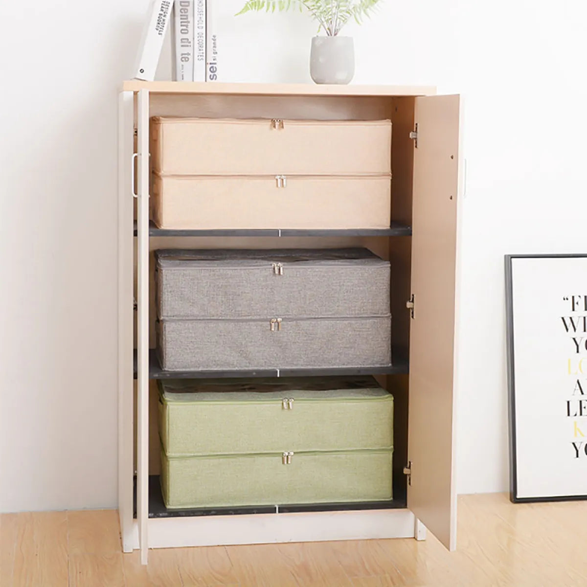 Under-bed storage box folded flat