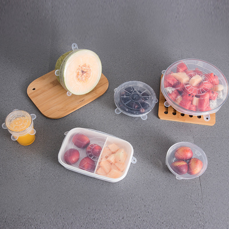 Silicone stretch lids stacked